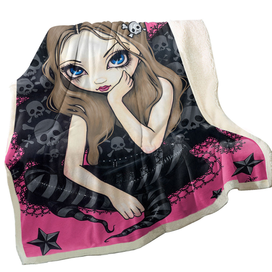 Throws with Beautiful Gothic Girl Skulls and Stars