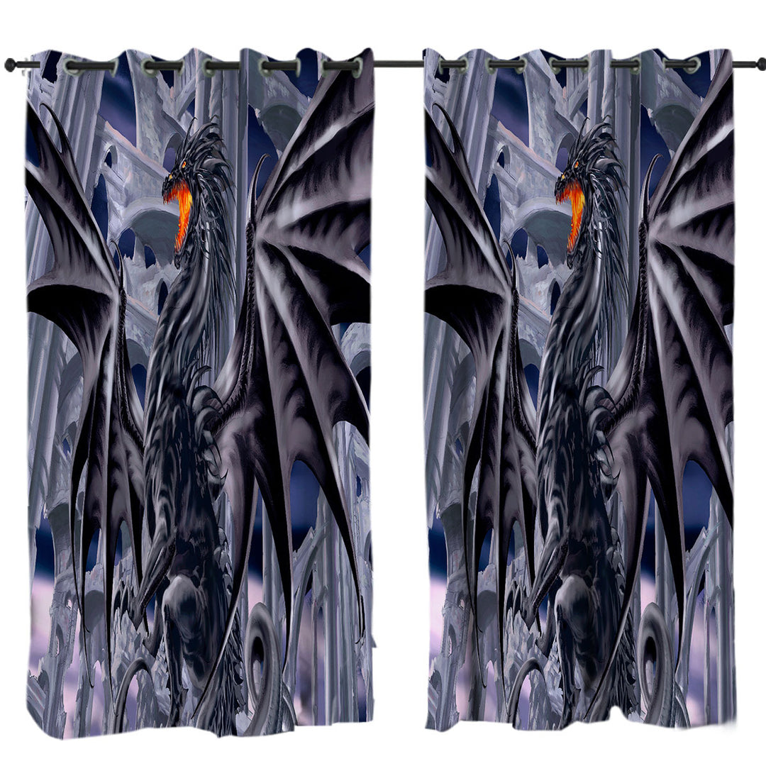 Thunderstrike Powerful Black Dragon Drapes for Living Room