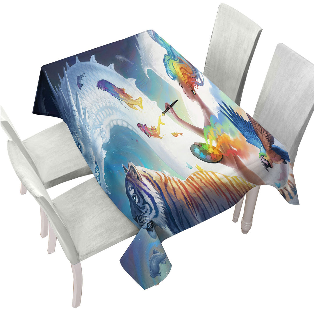 Tiger Fish Dragon Create Your World Fantasy Artist Tablecloth
