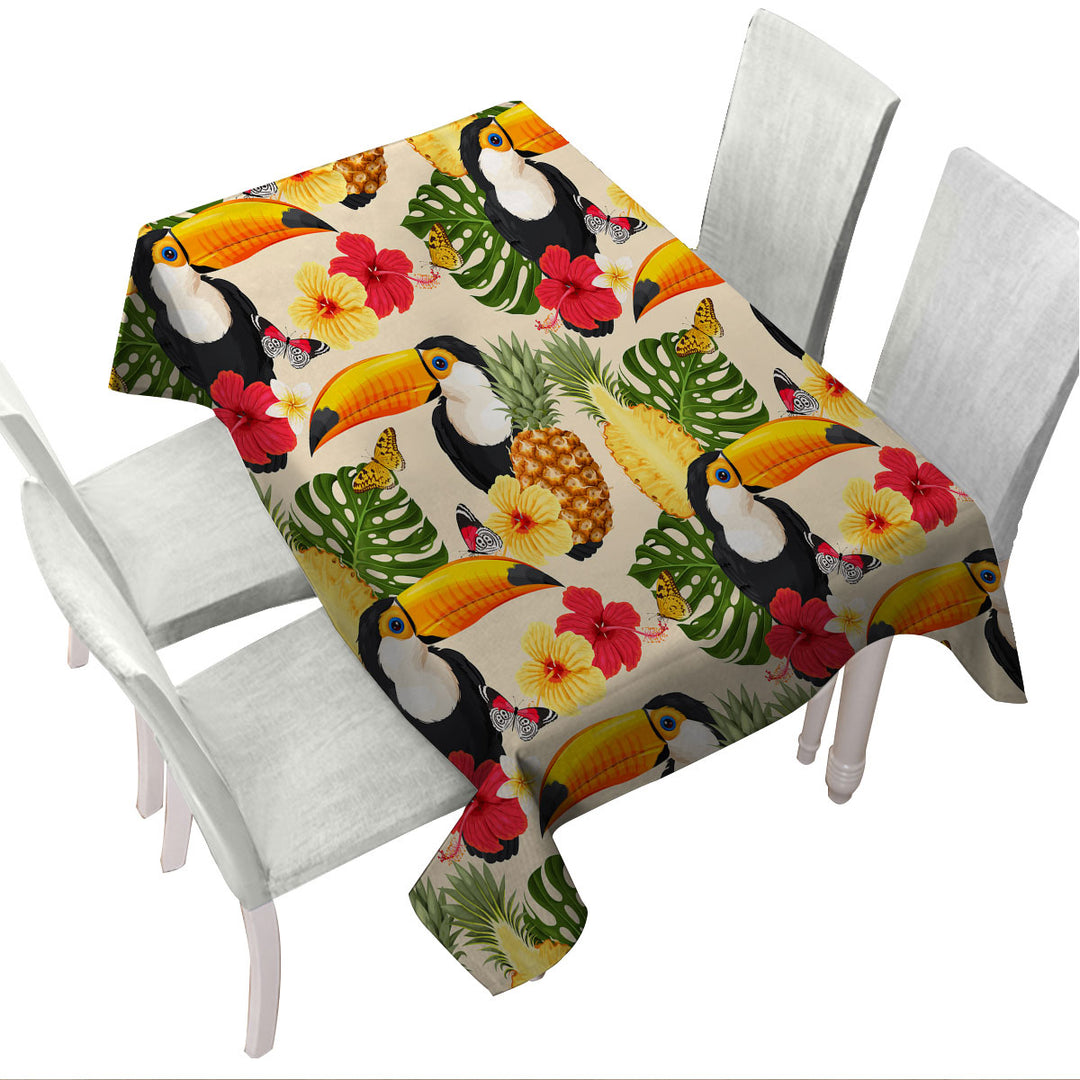 Toucans Tropical Flowers and Pineapple Custom tablecloths
