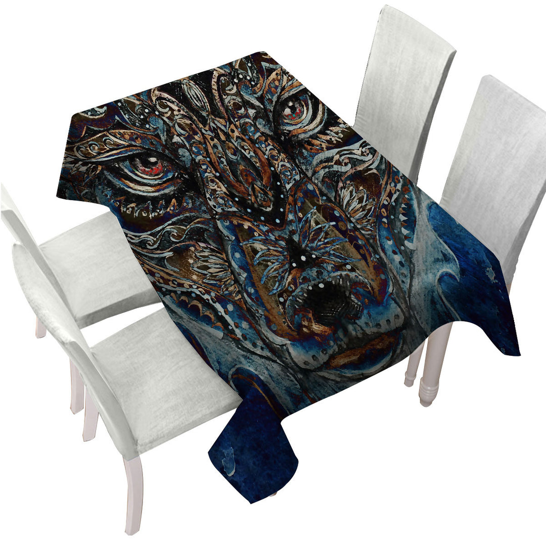 Tough Native American Wolf Painting Tablecloth