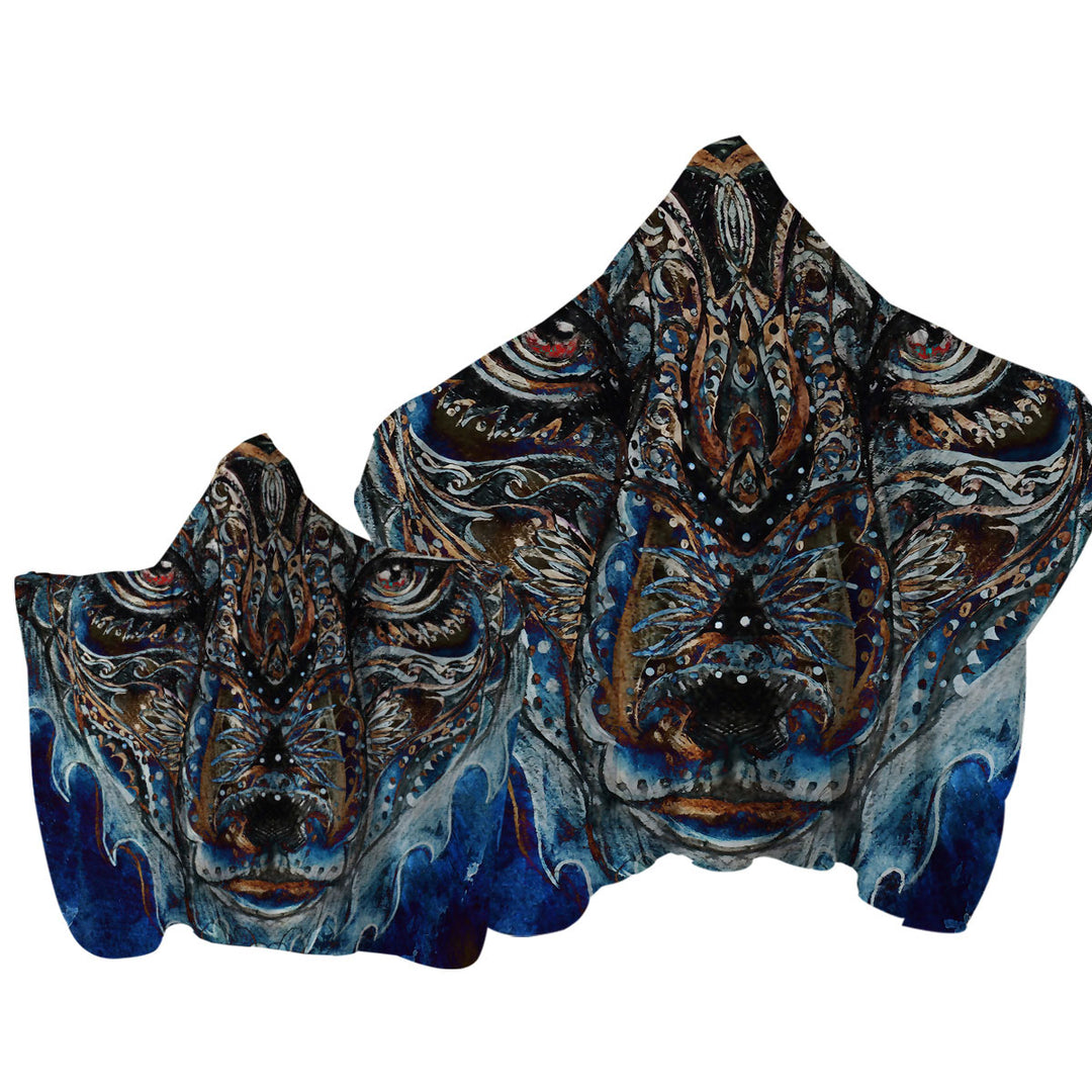 Tough Native American Wolf Painting Towel Hoodie