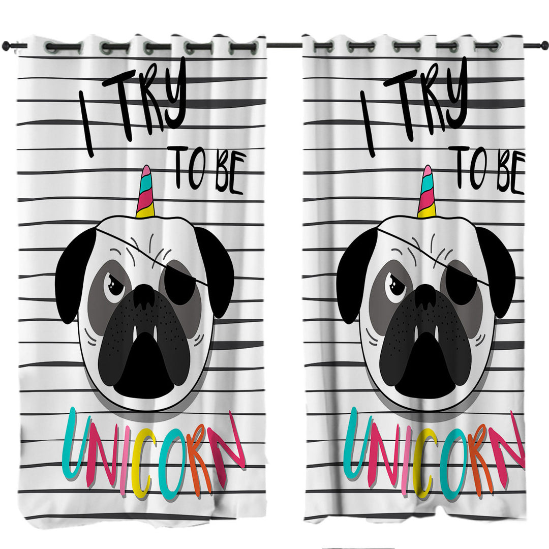 Tough Unicorn Pug Curtain