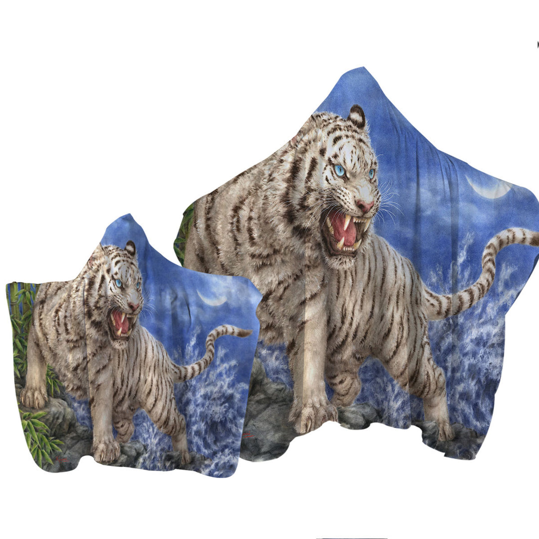 Towel Hoodie with Cool Wild Animal Painting Ocean White Tiger
