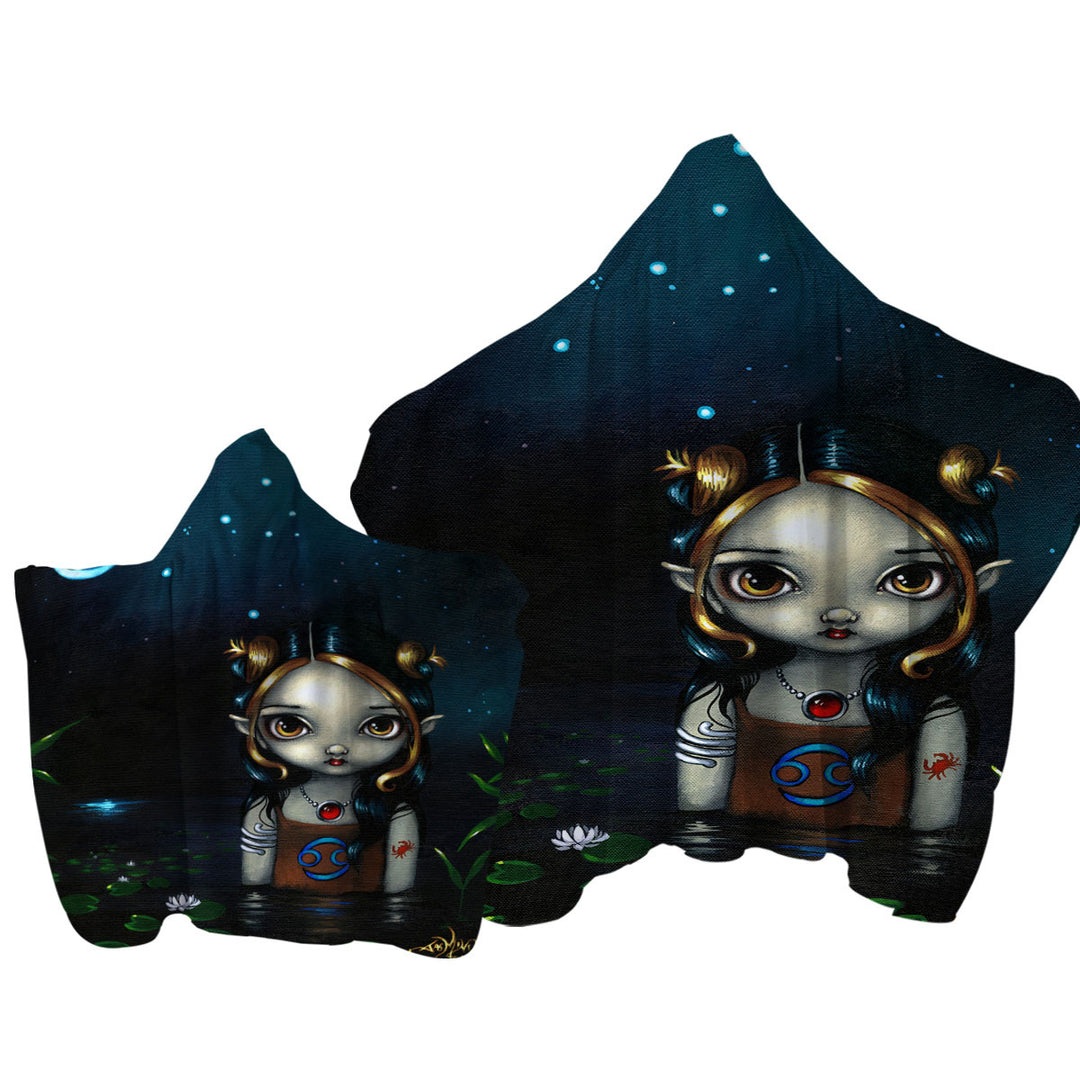 Towel Hoodie with Cool Zodiac Art Cancer Night Girl
