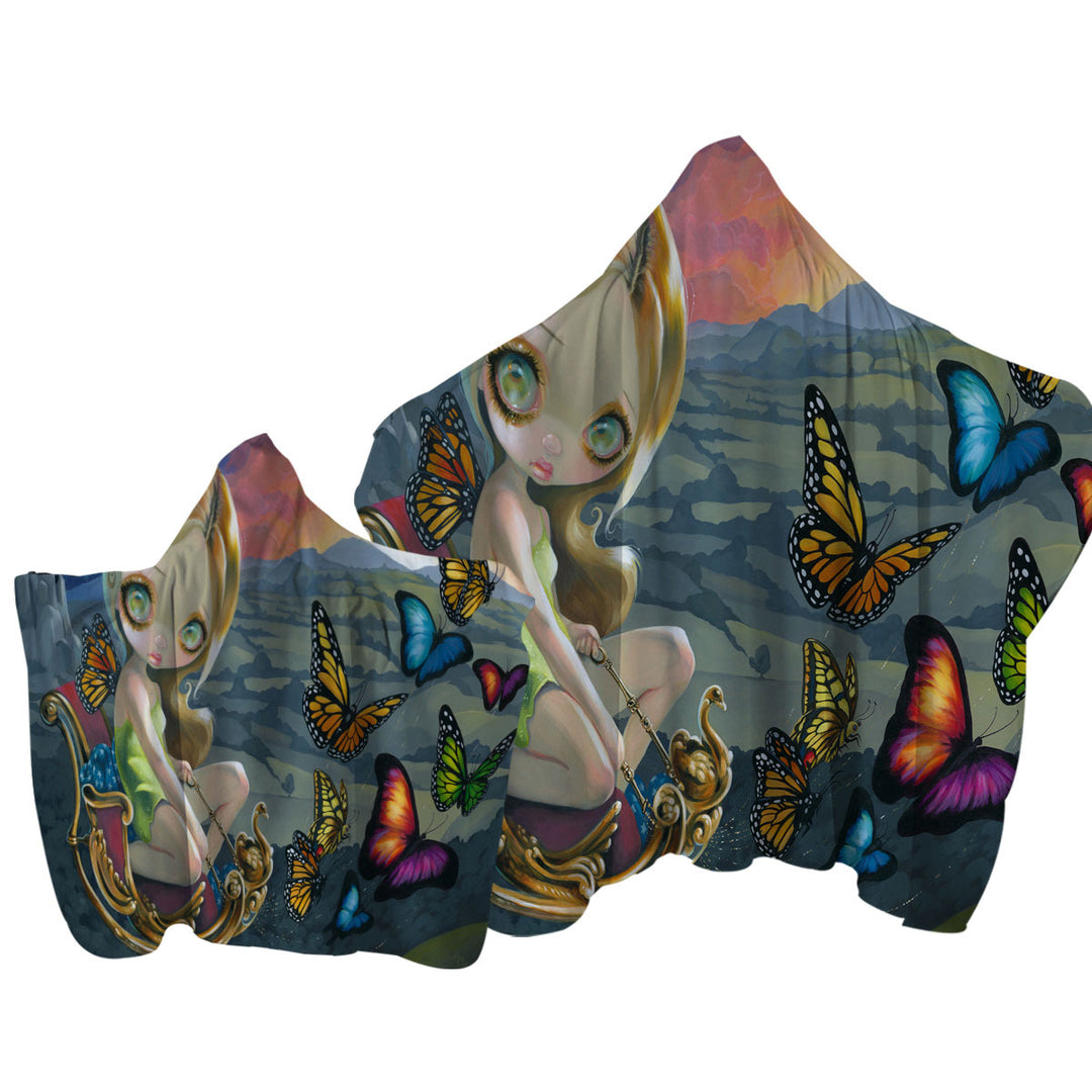 Towel Hoodie with Fantasy Beautiful Fairy and Butterfly Chariot