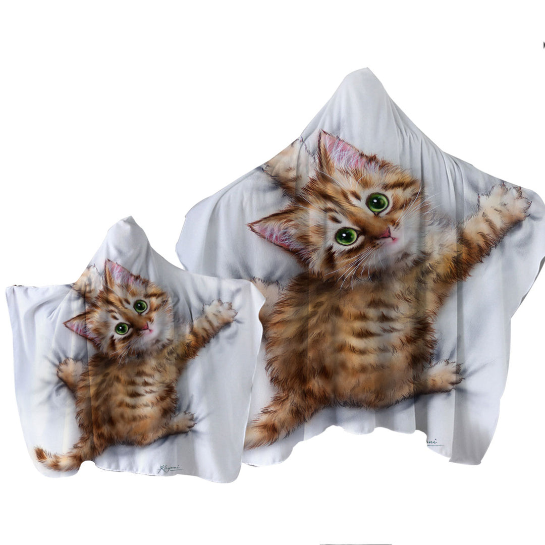 Towel Hoodie with Funny Cute Cats Designs Hang on Ginger Kitten