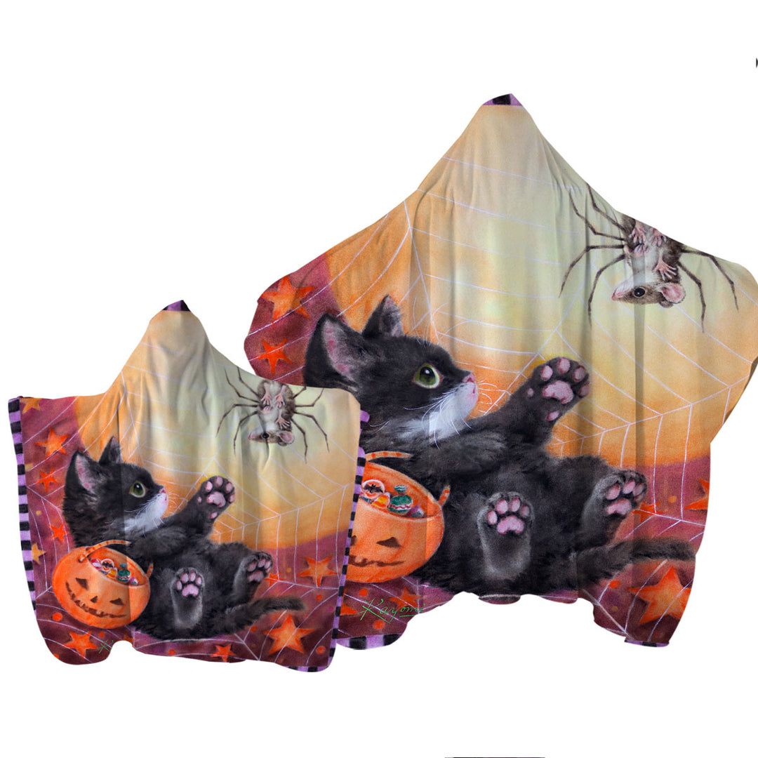 Towel Hoodie with Funny Scary Halloween Spider Mouse and Kitten