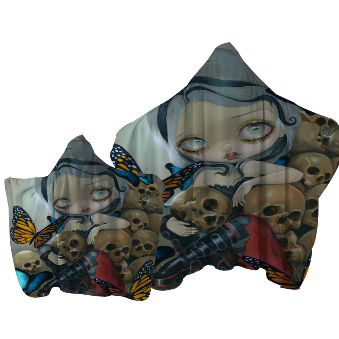Towel Hoodie with Goth Fairy Butterflies and Bones