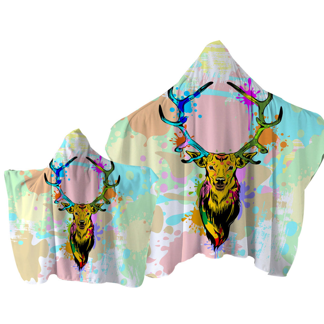 Towel Hoodie with Pastel Paint Splashes Deer