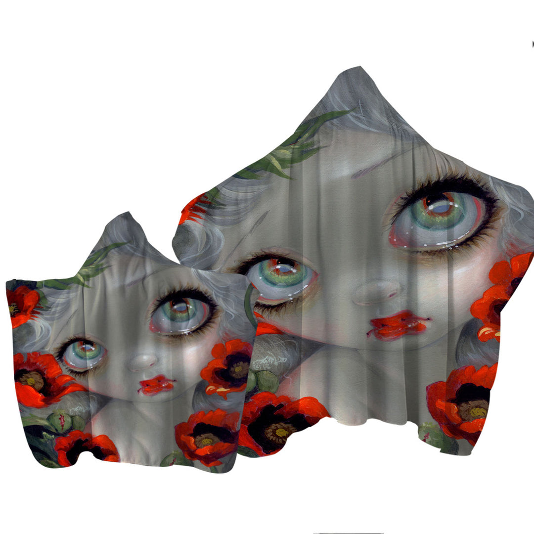 Towel Hoodie with Poisonous Beauties Opium Poppy Girl and Flowers