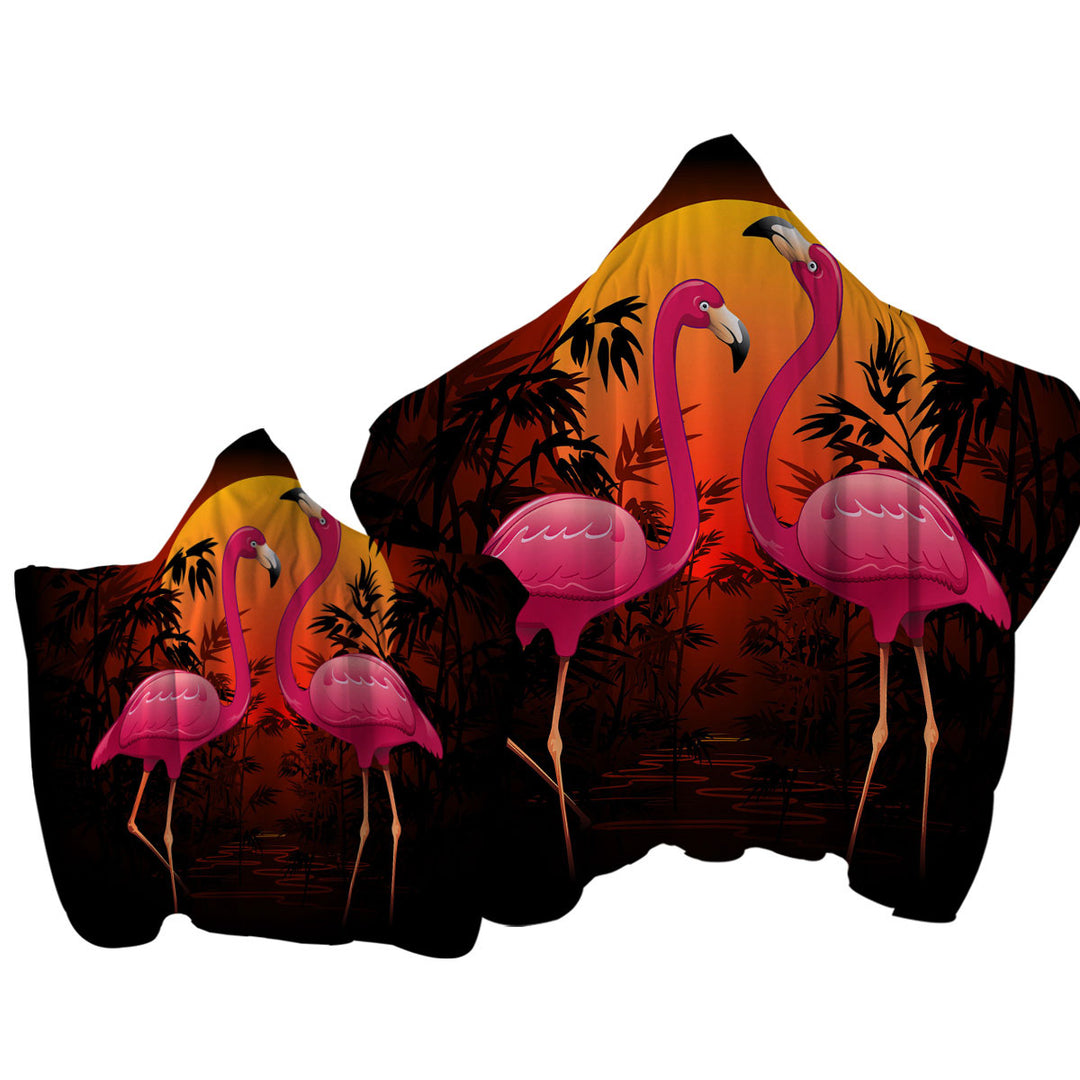 Towel Hoodie with Tropical Sunset Flamingos
