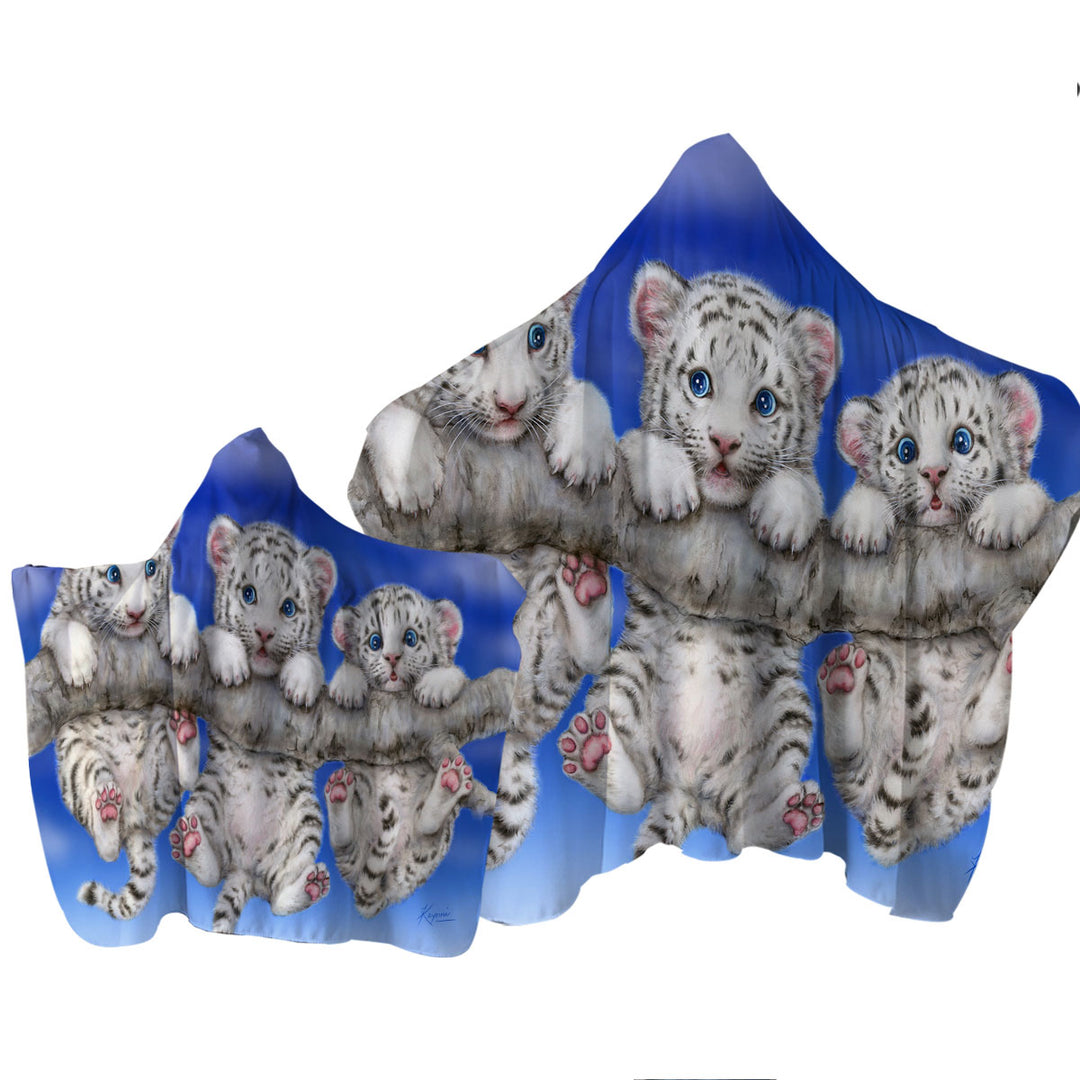 Towel with Hood with Adorable White Tiger Triplets Cubs