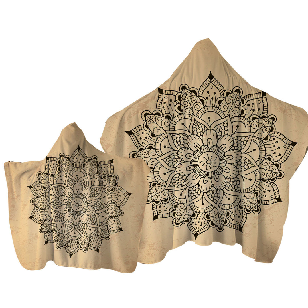 Towel with Hood with Black Mandala over Light Tan