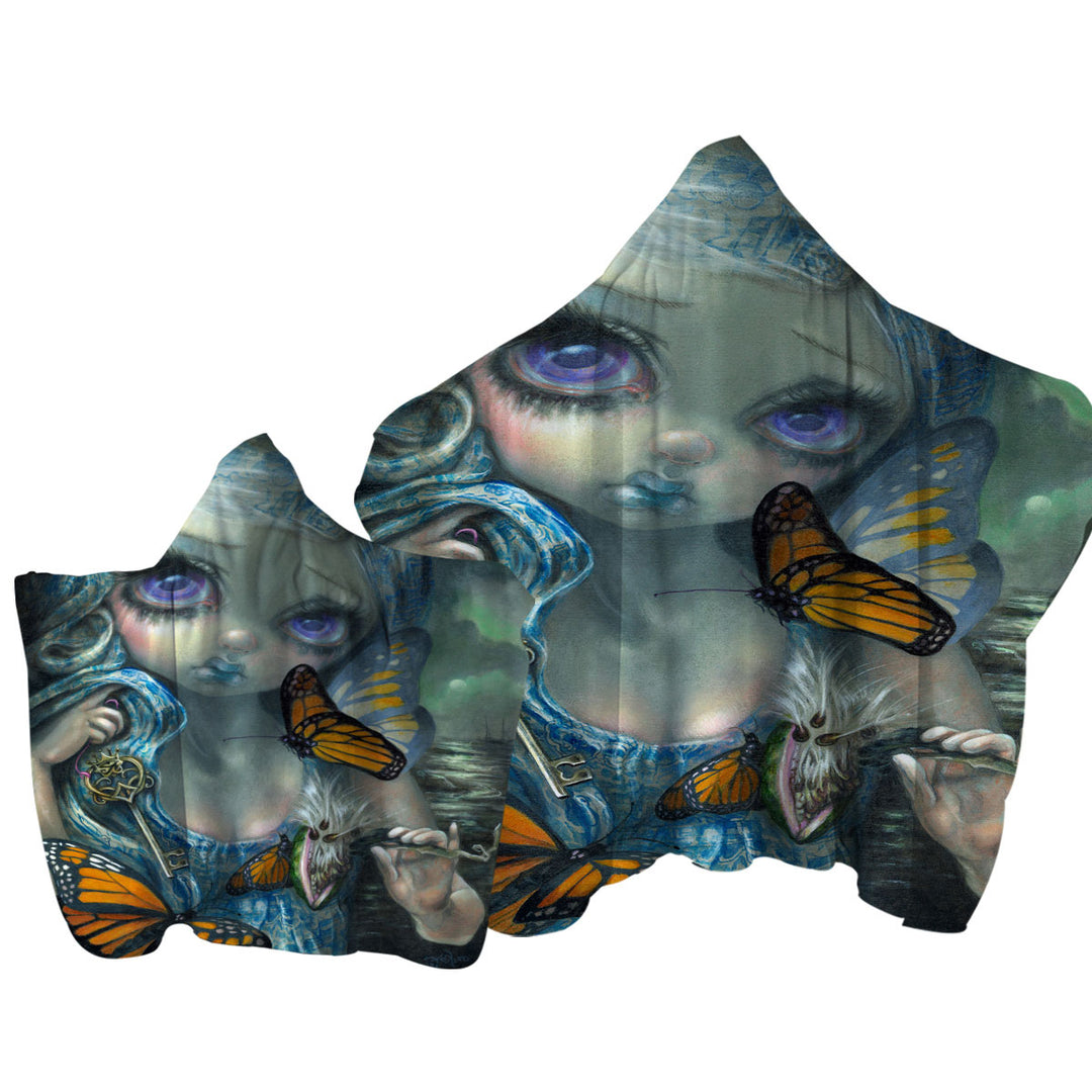 Towel with Hood with Butterfly Effect Blue Willow Pattern Maiden
