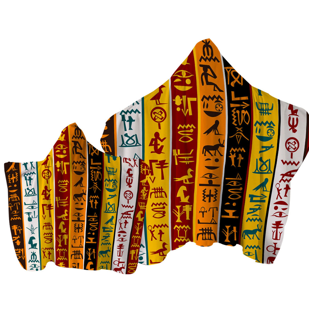 Towel with Hood with Cool Multi Colored Stripes Ancient Symbols