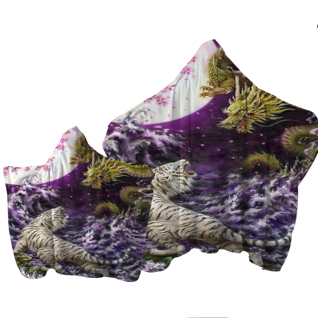 Towel with Hood with Cool Painting Moonlight Battle Tiger vs Dragon