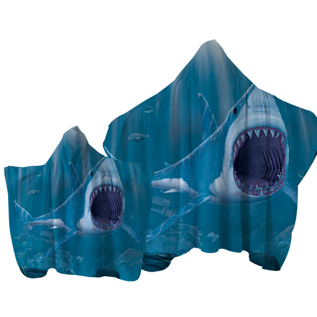 Towel with Hood with Cool Scary Marine life Art Shark Bite