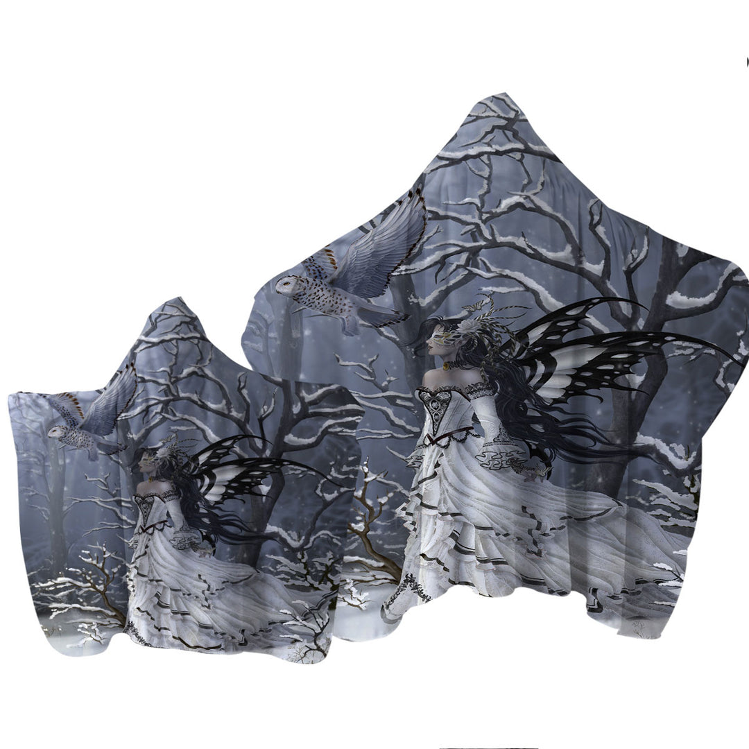 Towel with Hood with Fantasy Artwork Fairy the Queen of Owls