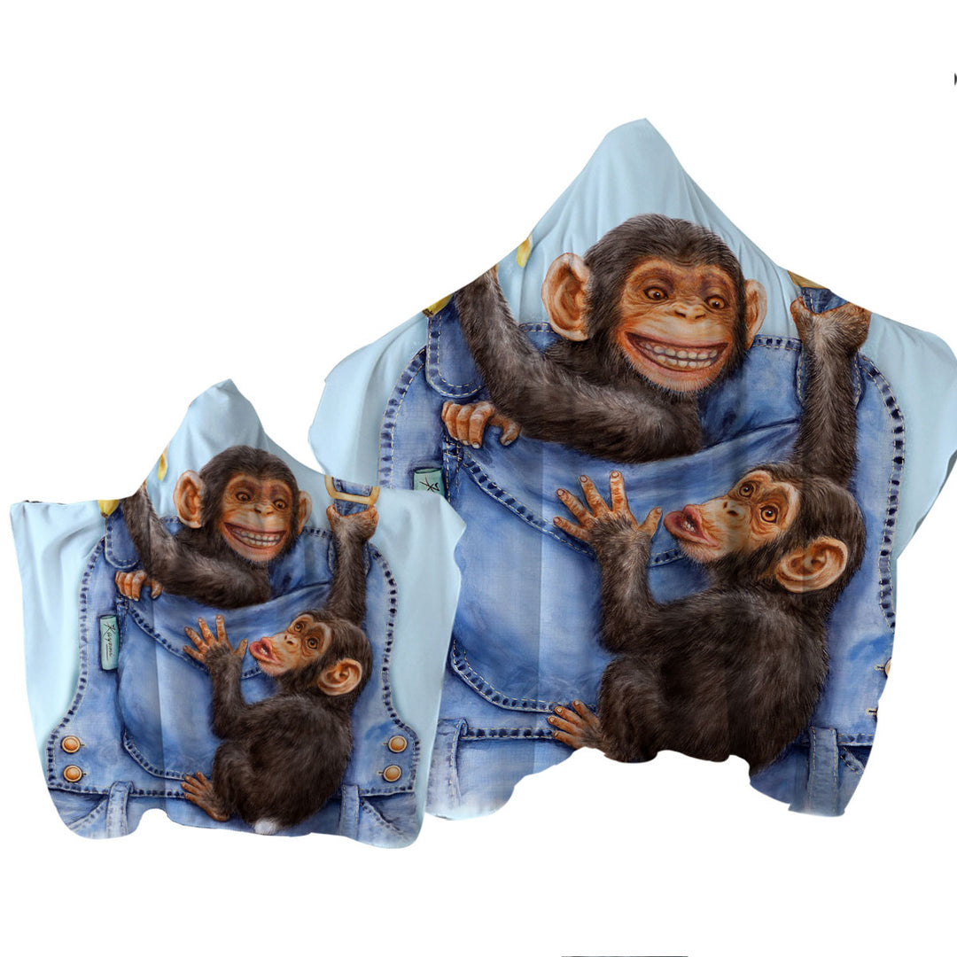 Towel with Hood with Funny Animals Painting Chimpanzees Overall