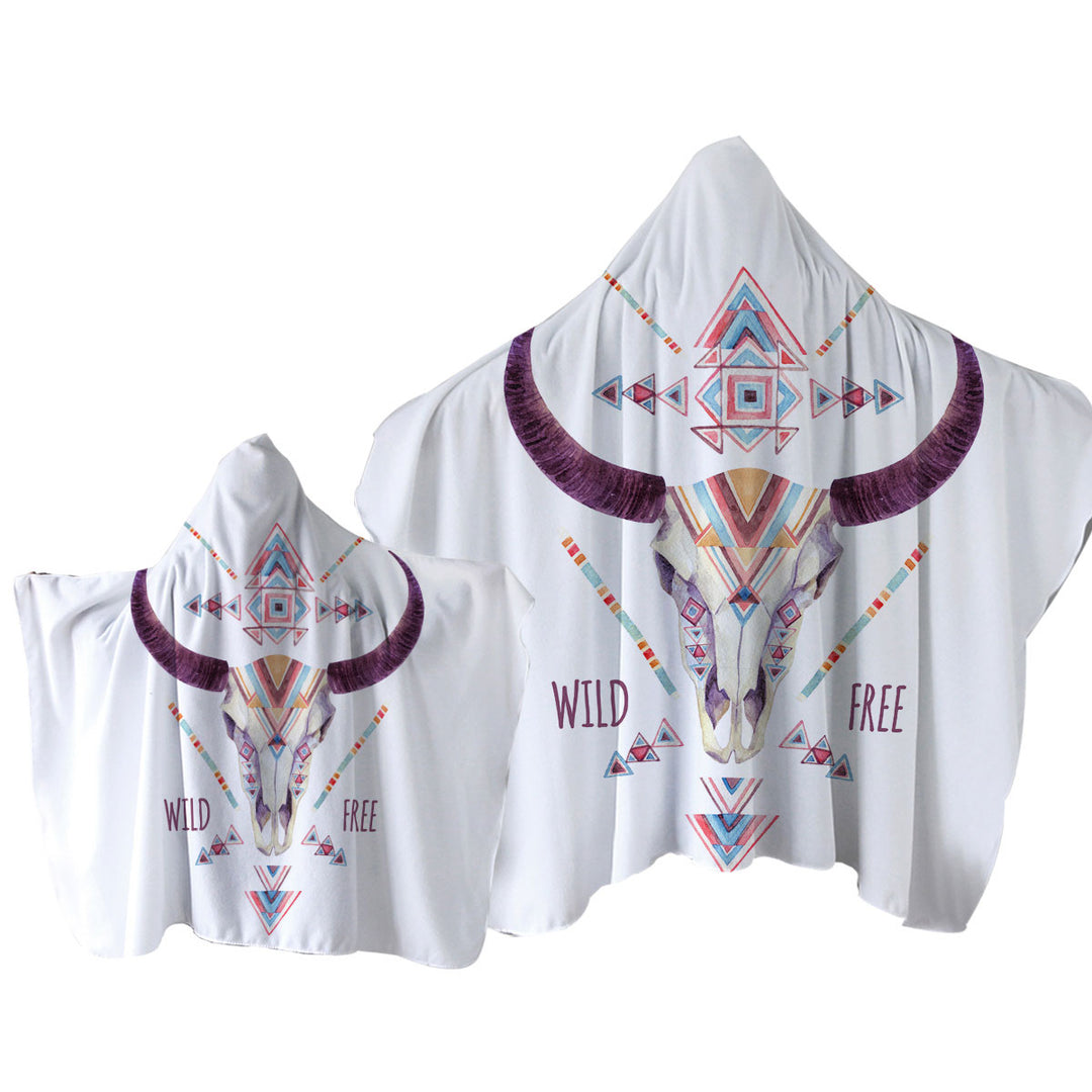 Towel with Hood with Multi Colored Bull Skull Wild Free Quote