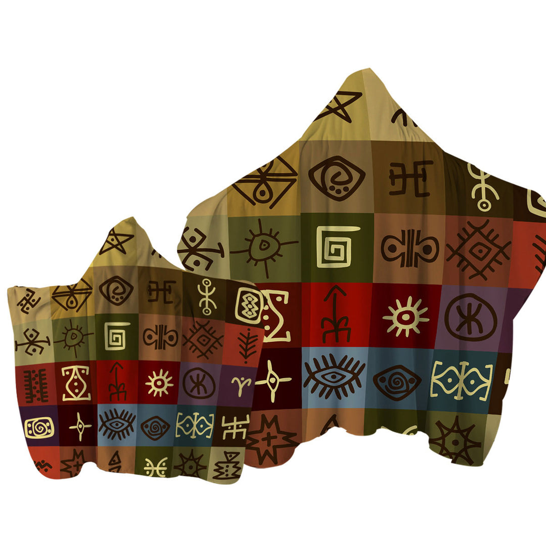 Towel with Hood with Multi Colored Panels Cool Ancient Symbols