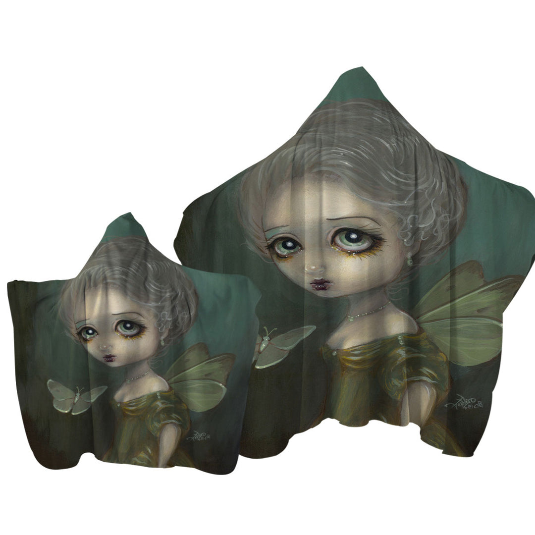 Towel with Hood with Sad Fairy Art Butterflies in Gloom