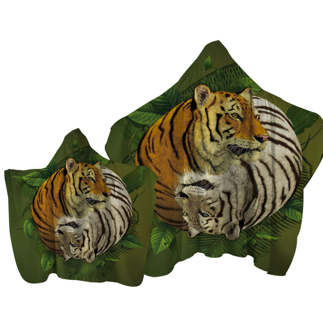Towel with Hood with Tropical Leaves Yin Yang Tiger