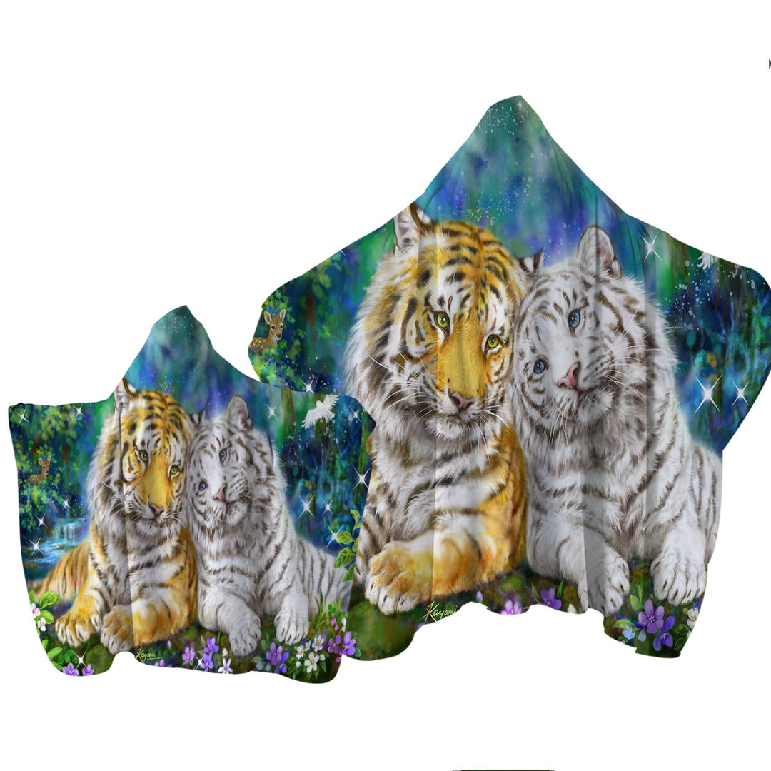 Towel with Hood with White and Orange Tigers in Love