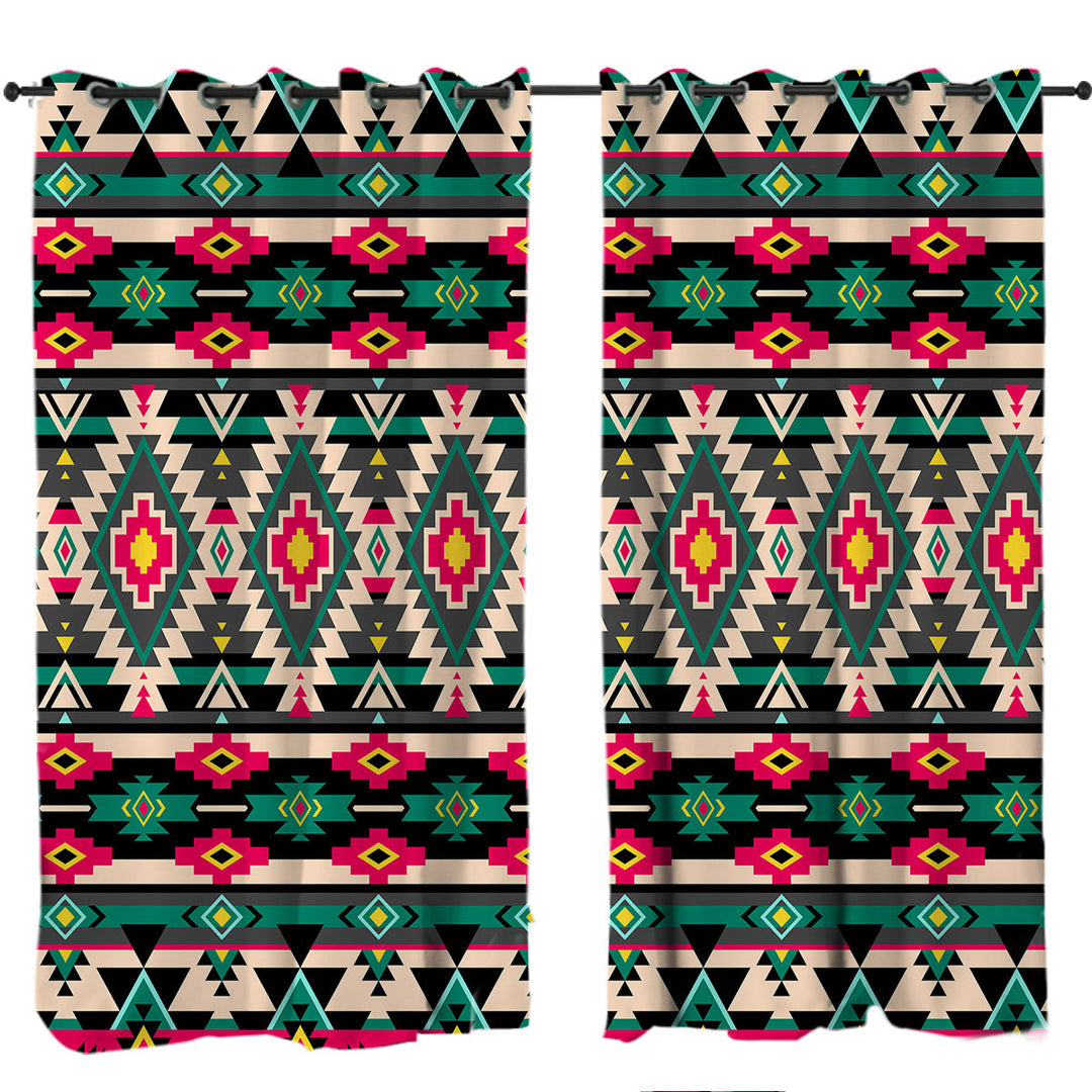 Traditional Aztec Multicolor Design Window Curtains
