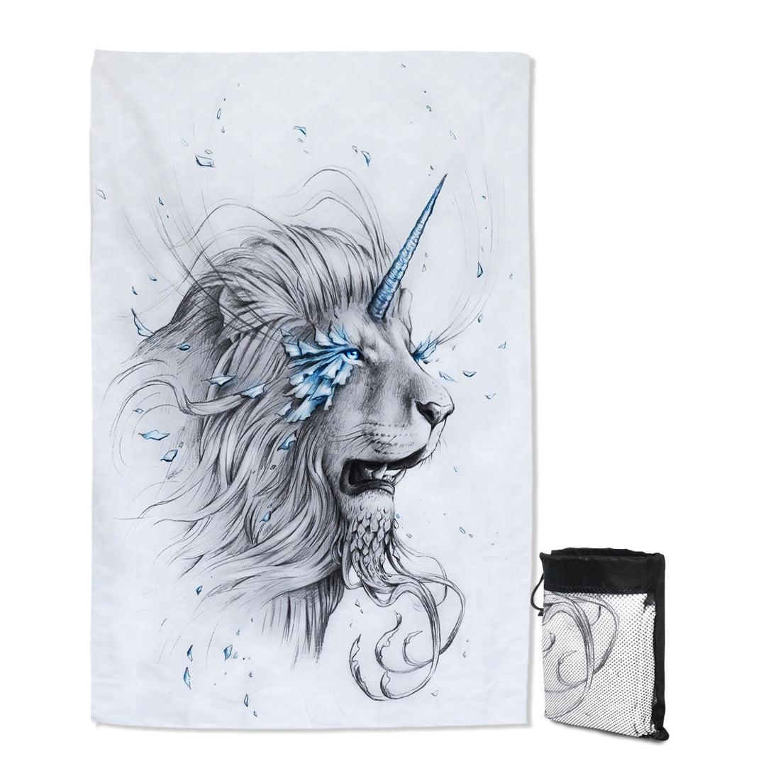 Travel Quick Dry Beach Towel with Animal Drawings Lion Soul