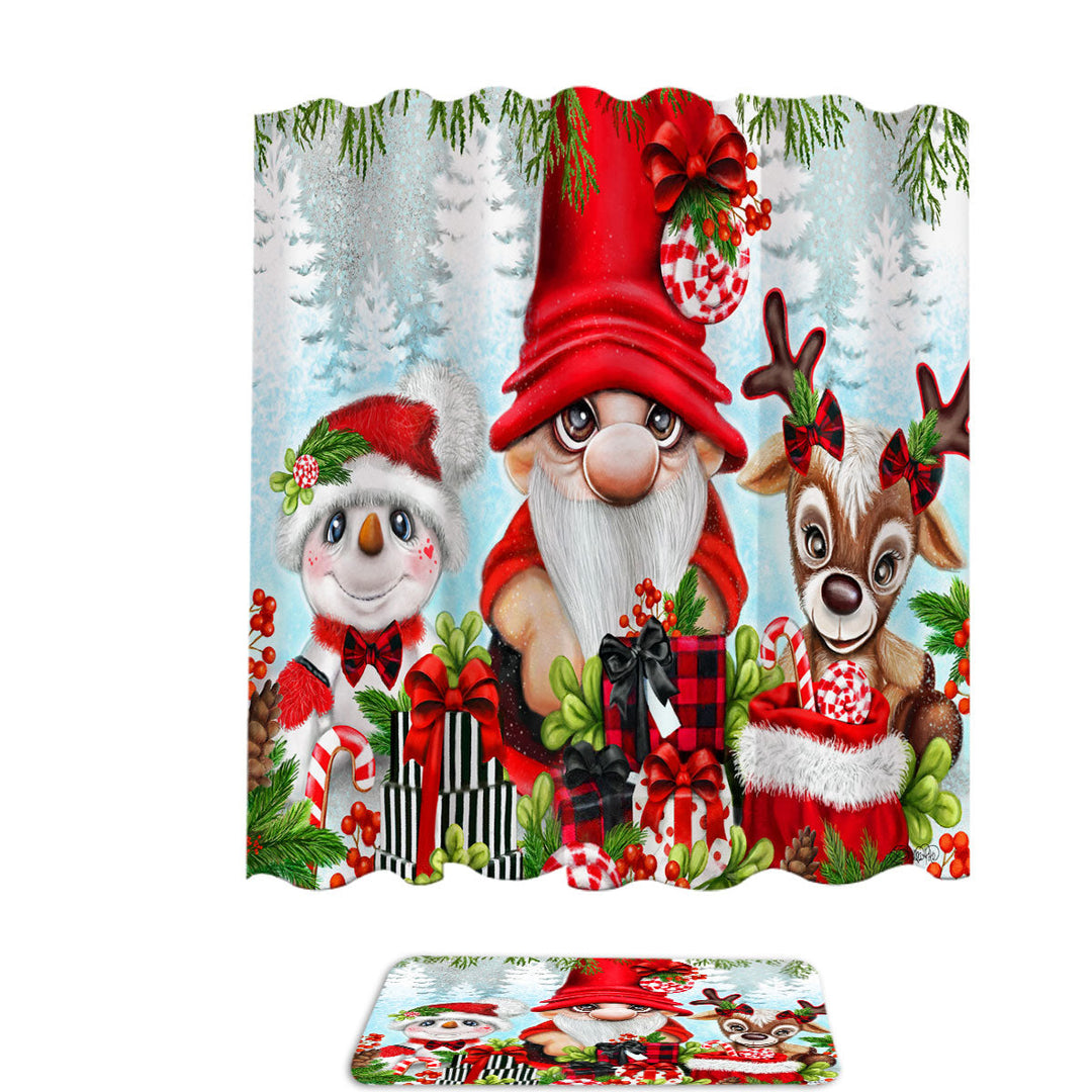 Trendy Shower Curtains for Christmas Gnome Snowman and Reindeer