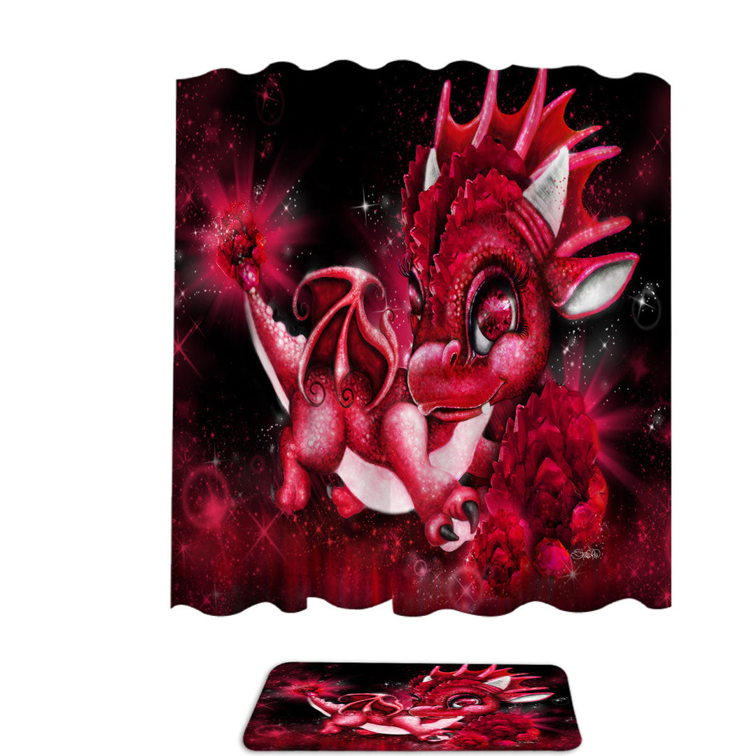 Trendy Shower Curtains for Gift January Garnet Birthstone Lil Dragon