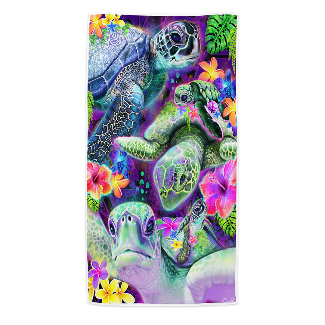 Tropical Beach Towels Flowers and Day Dream Sea Turtles