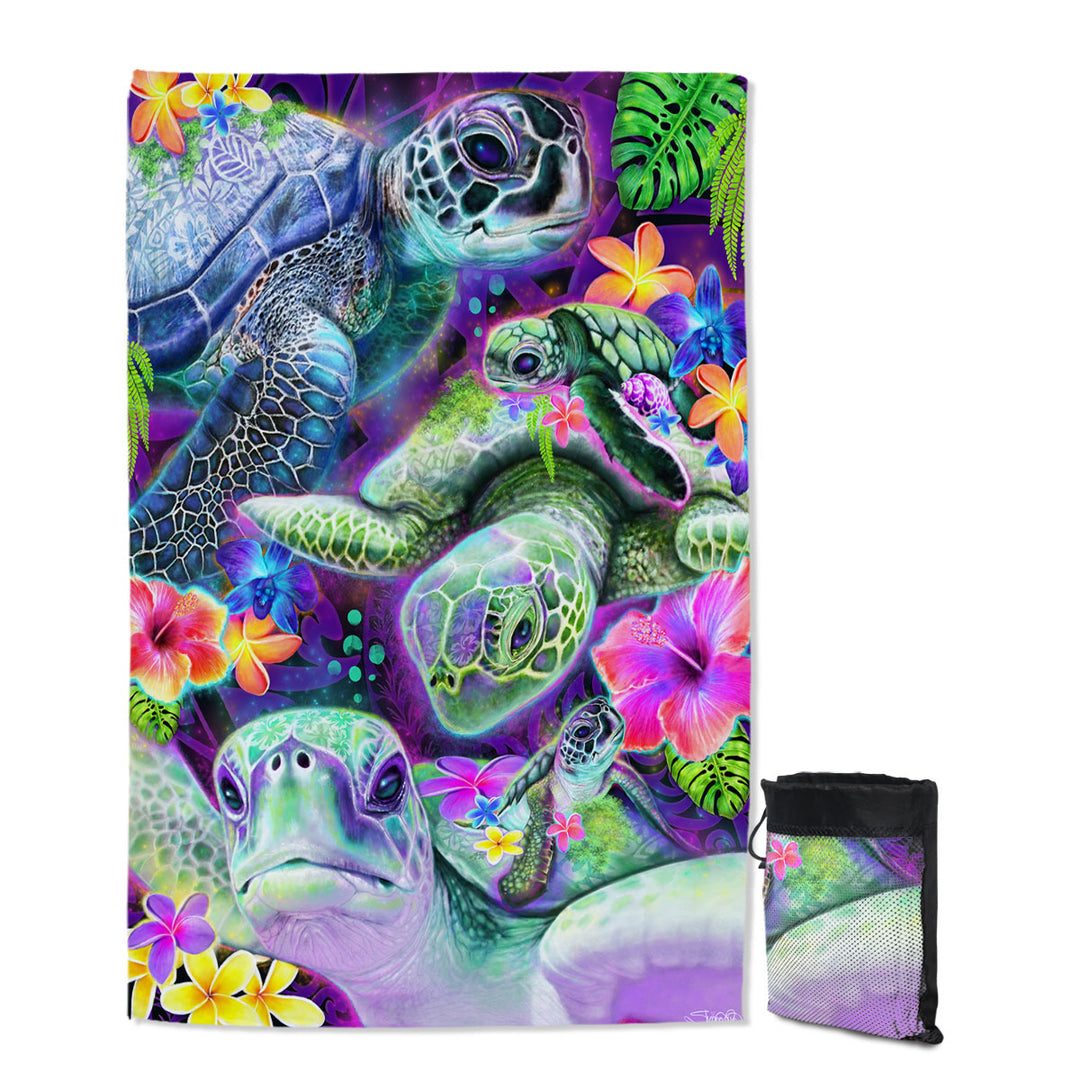 Tropical Flowers and Day Dream Sea Turtles Quick Dry Beach Towel