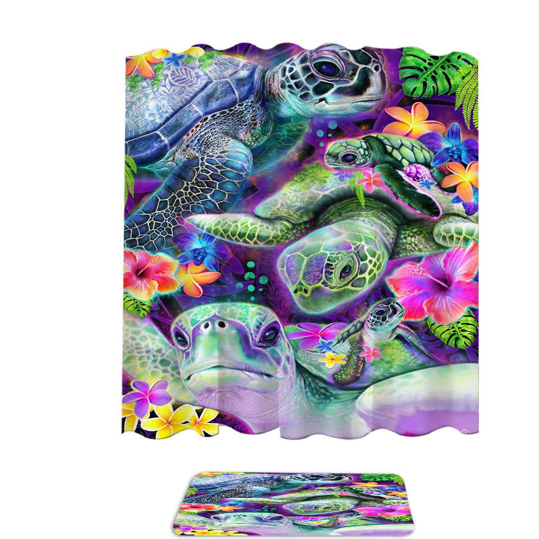 Tropical Flowers and Day Dream Sea Turtles Shower Curtain