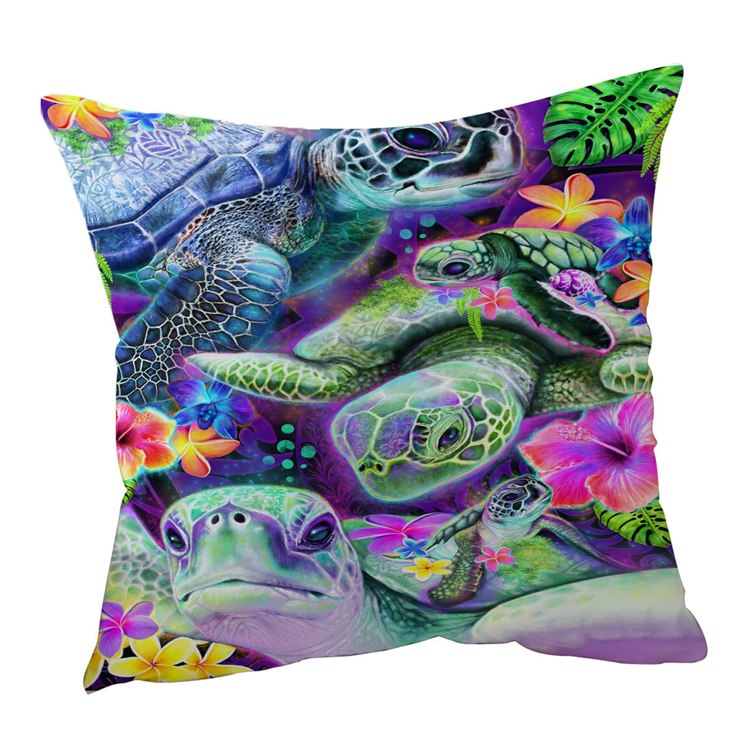Tropical Flowers and Day Dream Sea Turtles Throw Pillows Covers