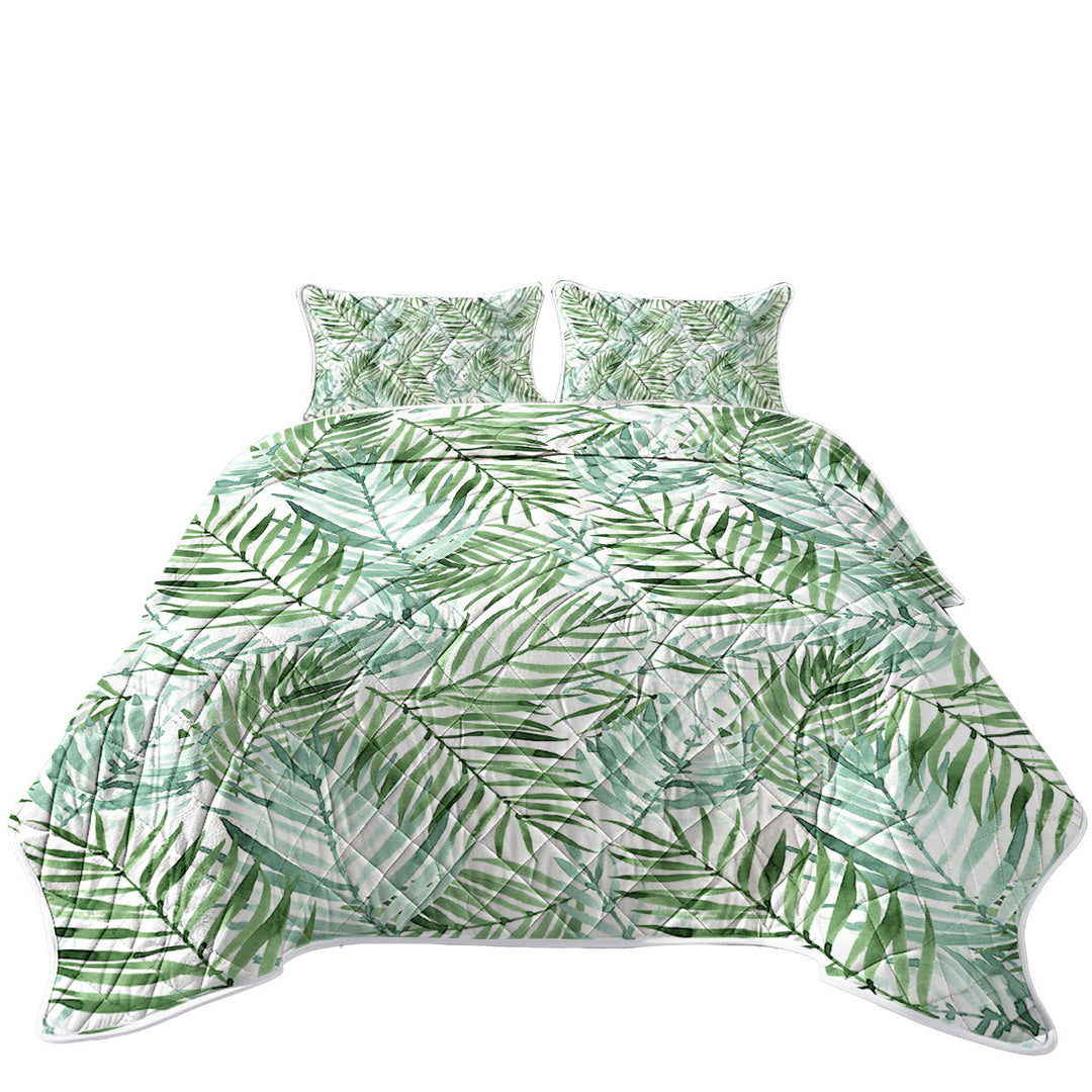 Tropical Mood Green Palm Leaves Quilts