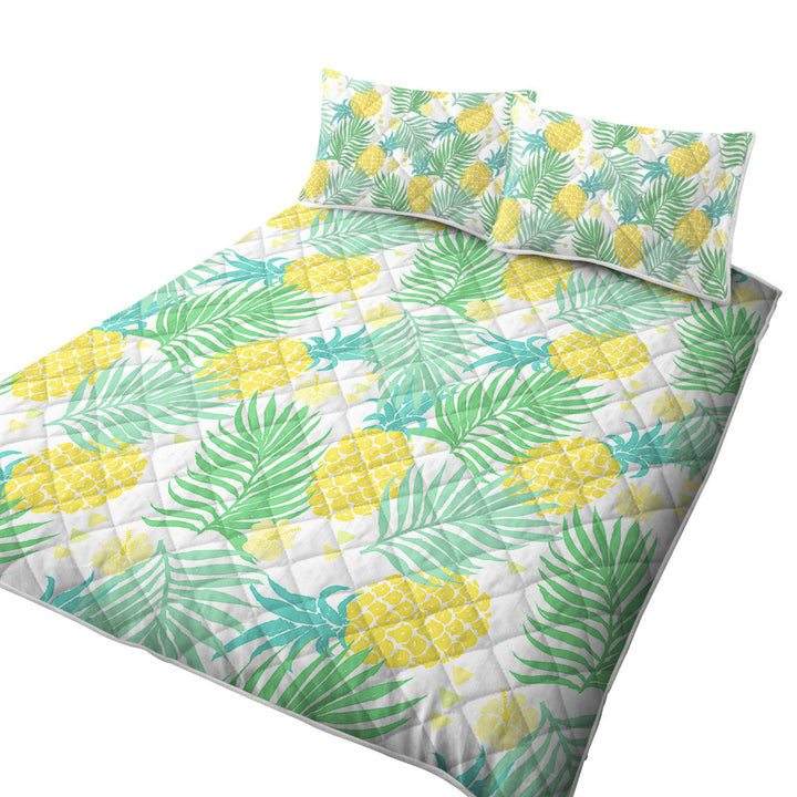 Tropical Mood Pineapple and Leaves King Size Bedspreads