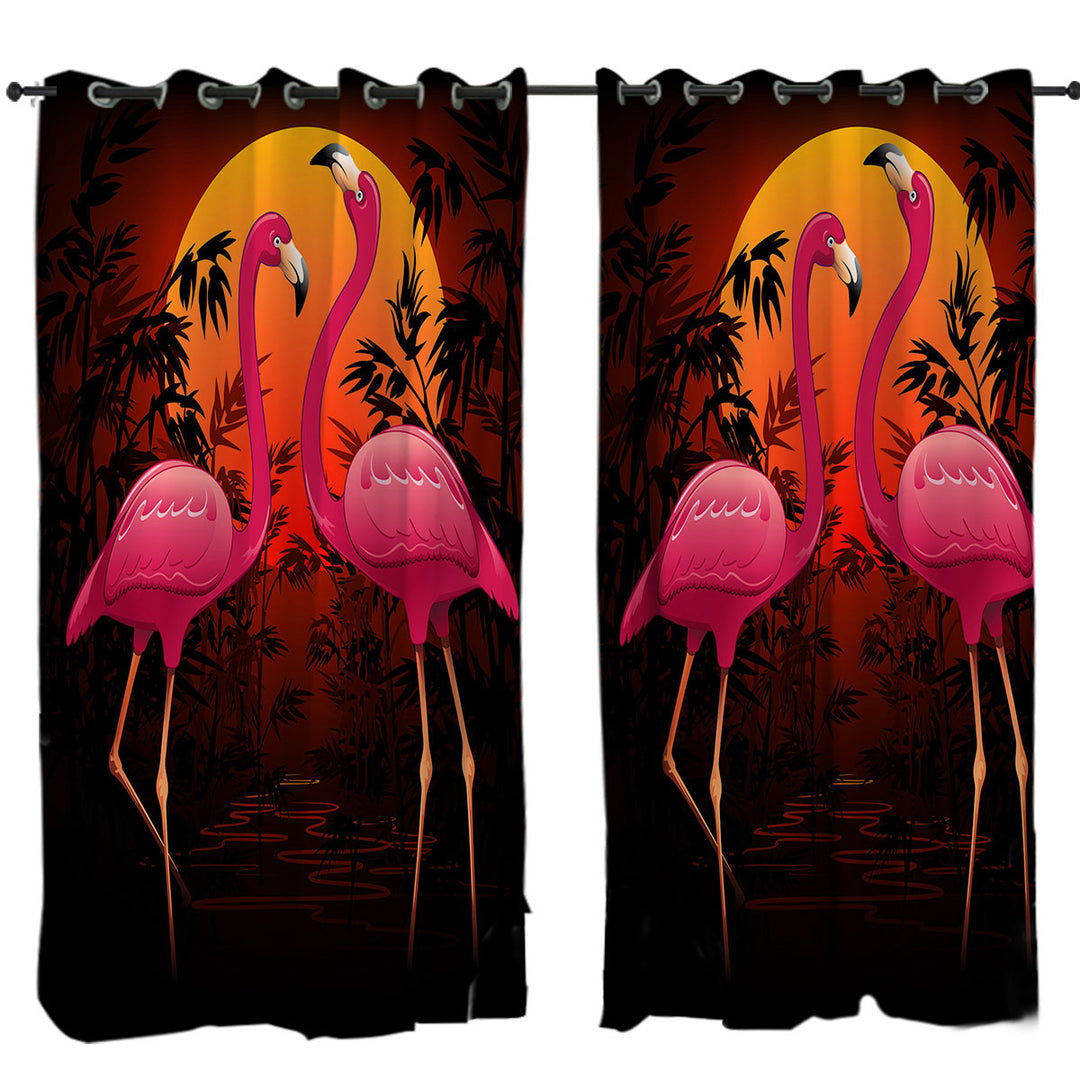 Tropical Sunset Flamingos Curtain