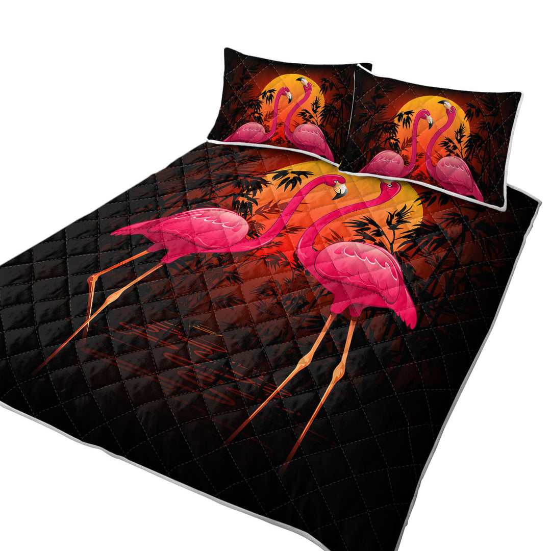 Tropical Sunset Flamingos King Size Quilt