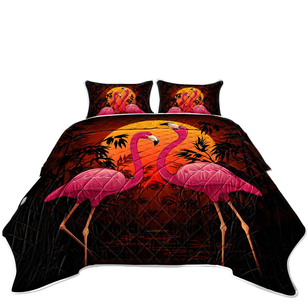Tropical Sunset Flamingos Quilts for sale