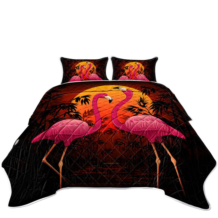 Tropical Sunset Flamingos Quilts for sale