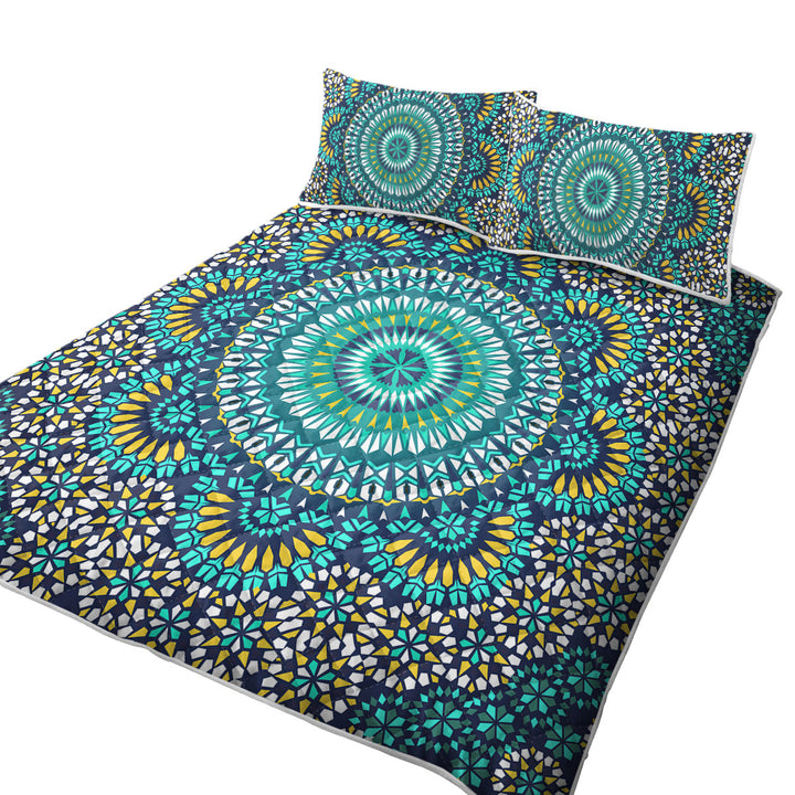 Turquoise White and Yellow Mandala Coverlets