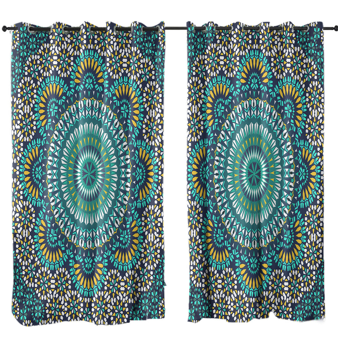 Turquoise White and Yellow Mandala Curtain