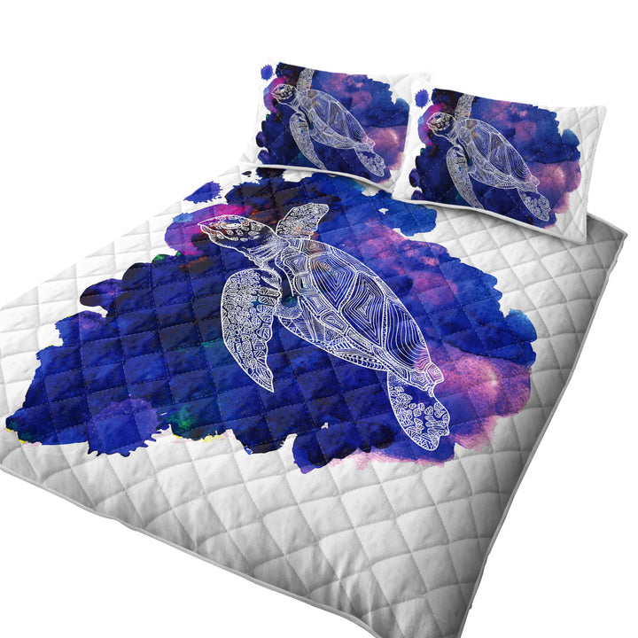 Turtle over Dark Blue Paint Stain Quilts
