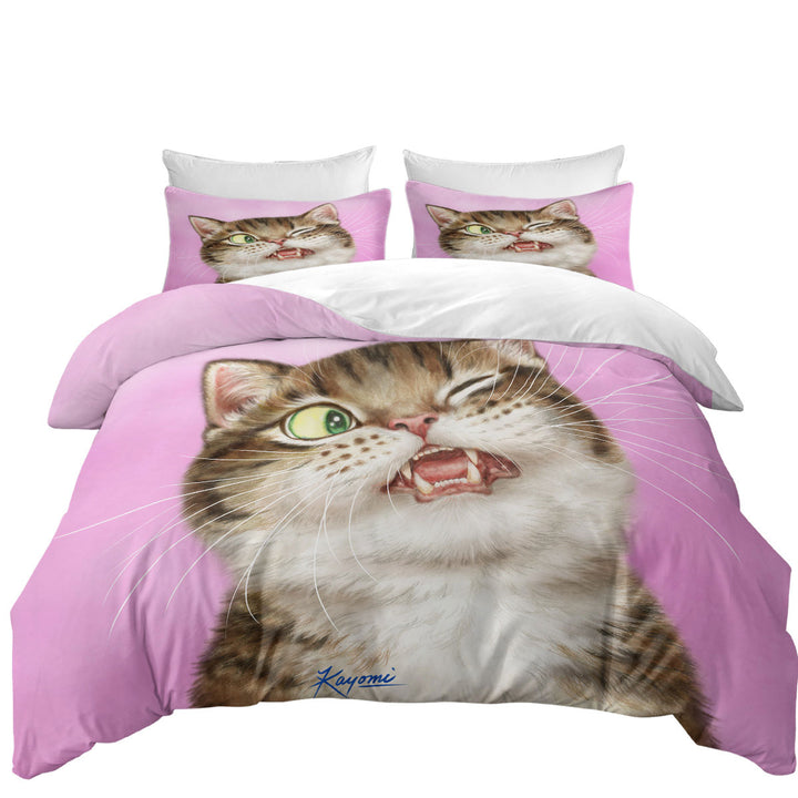 Twin Duvet Covers with Cats Funny Faces Drawings Adorable Tabby Kitty