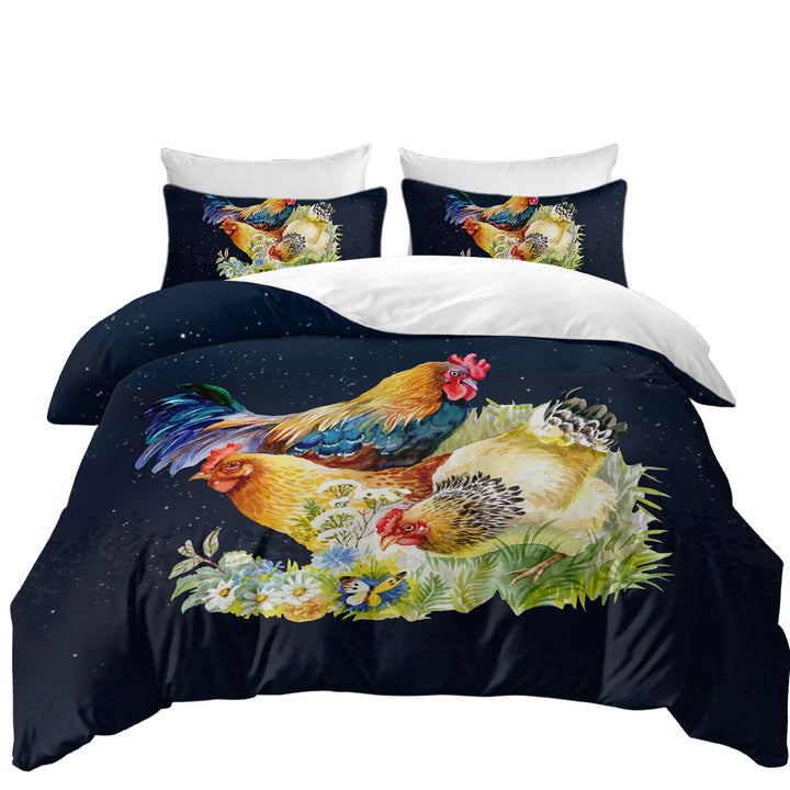 Twin Duvet Covers with Chickens over Night Skies