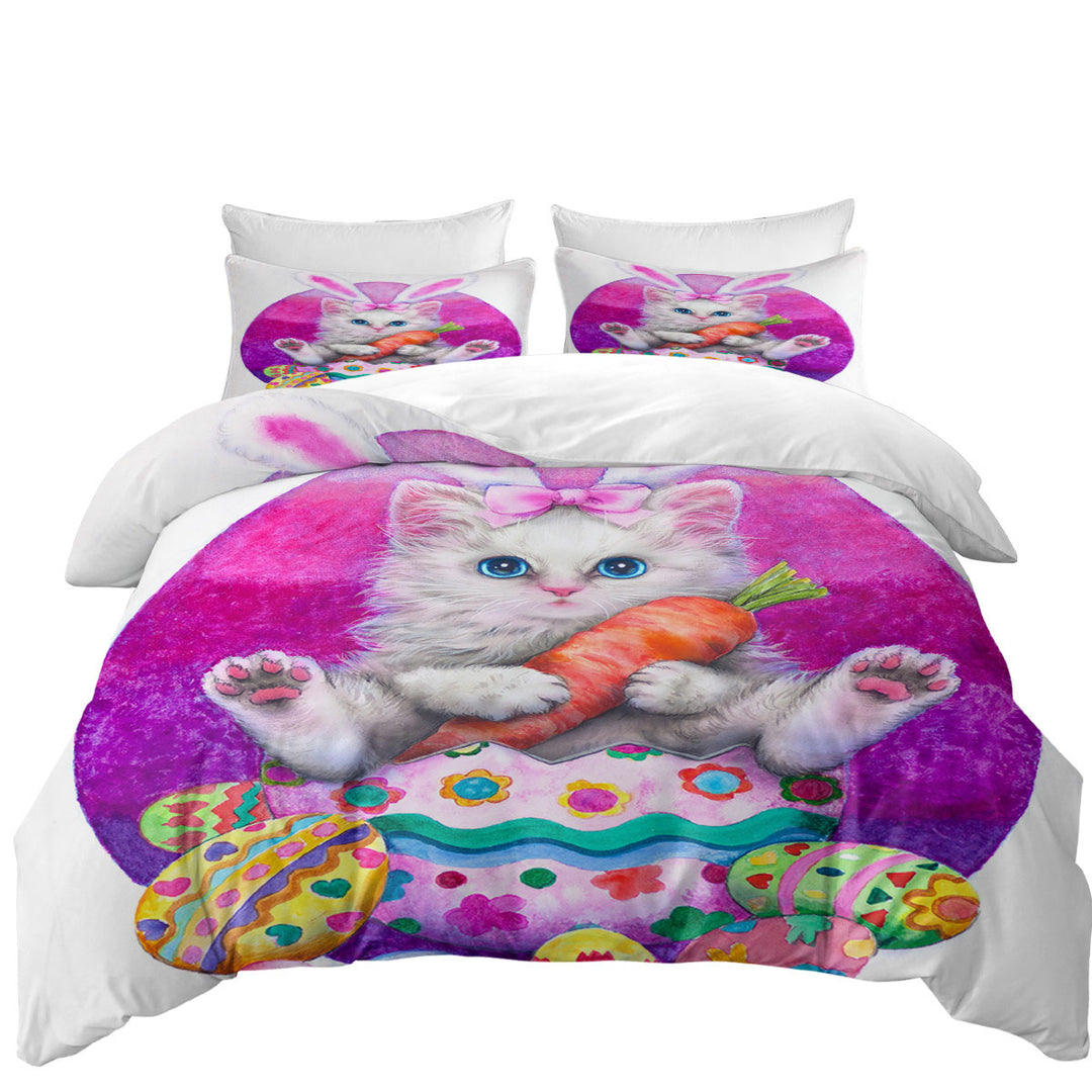 Twin Duvet Covers with Cute Cats Easter Bunny Kitten Eating Carrot