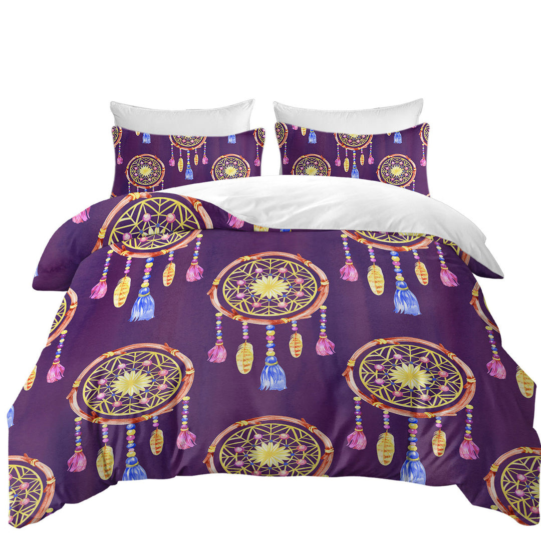 Twin Duvet Covers with Dream Catchers over Purple